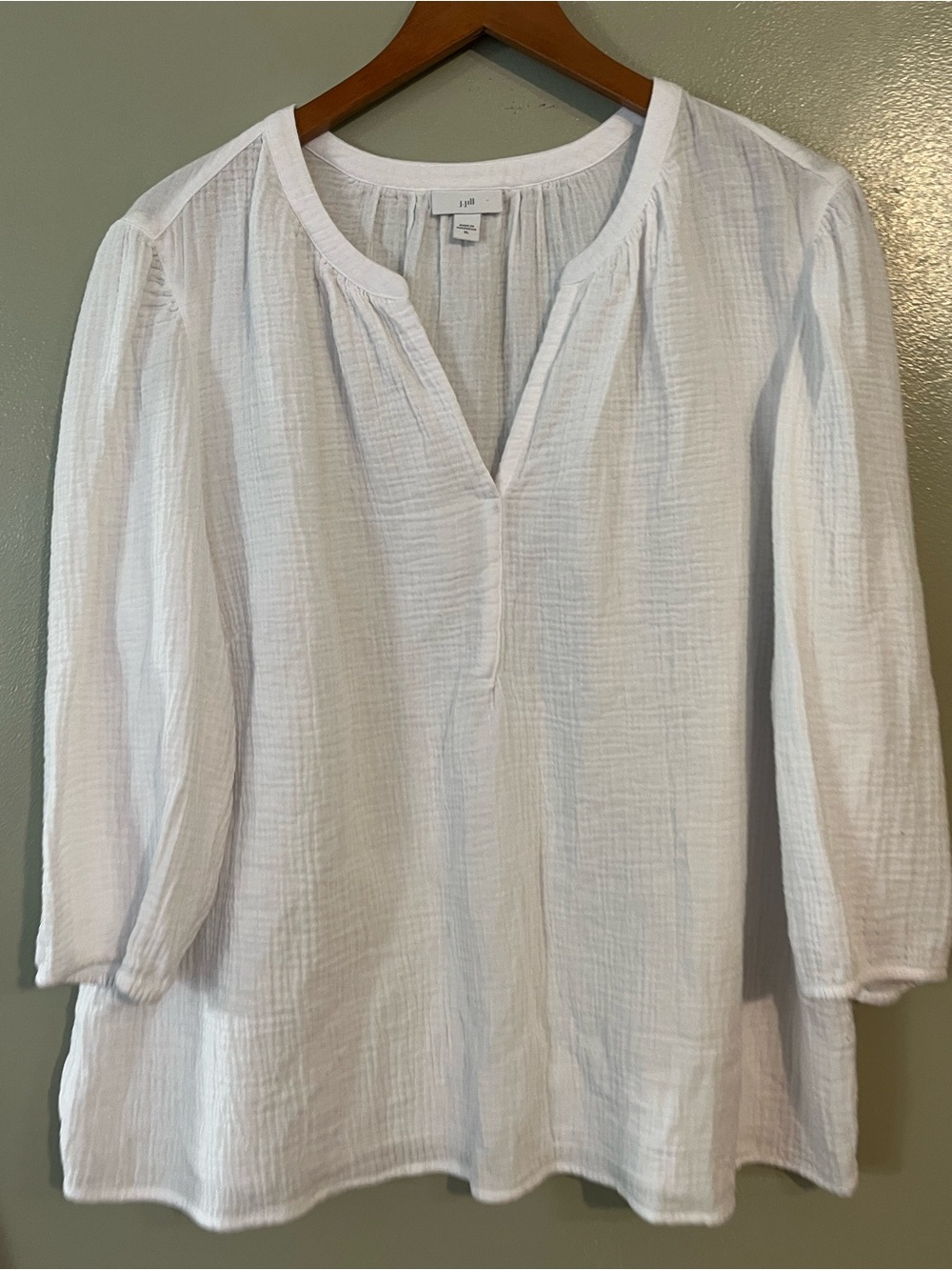 J. Jill White Cotton Gauze Split-Neck Tunic Top Vacation XL